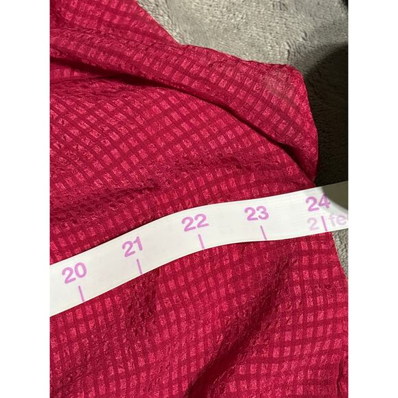 Anthro Maeve SZ 14 Magenta Gingham Top Cold Shoulder Micro Plaid Flutter Sleeve - Picture 9 of 10